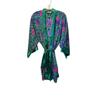 VTG Victoria’s Secret Gold Label Floral Satin Wrap Robe One Size